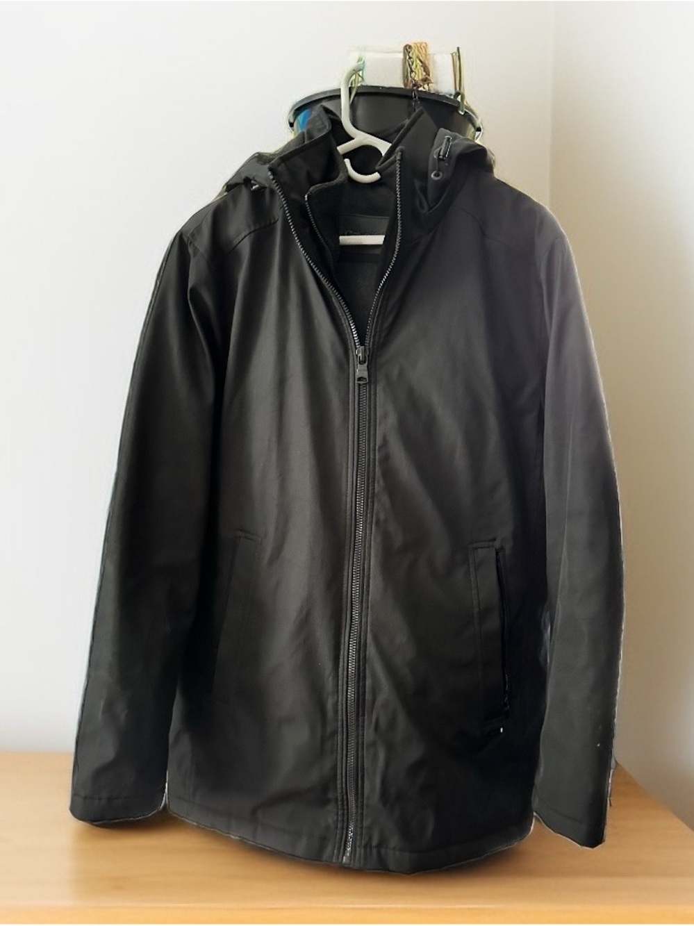 Calvin Klein Black Hooded Raincoat - Zip Front